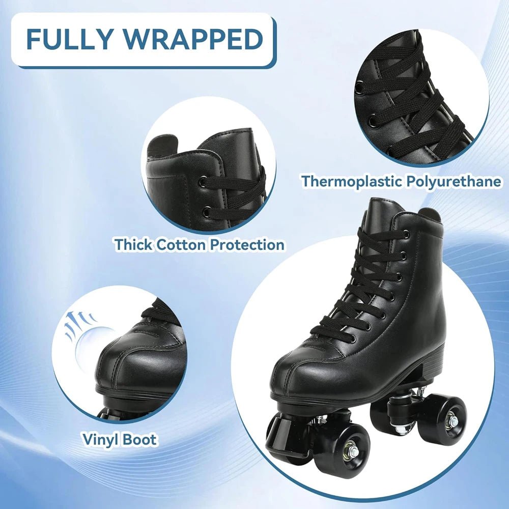 Outdoor PU leather quad roller skates for men and women, beginner-friendly skating shoes